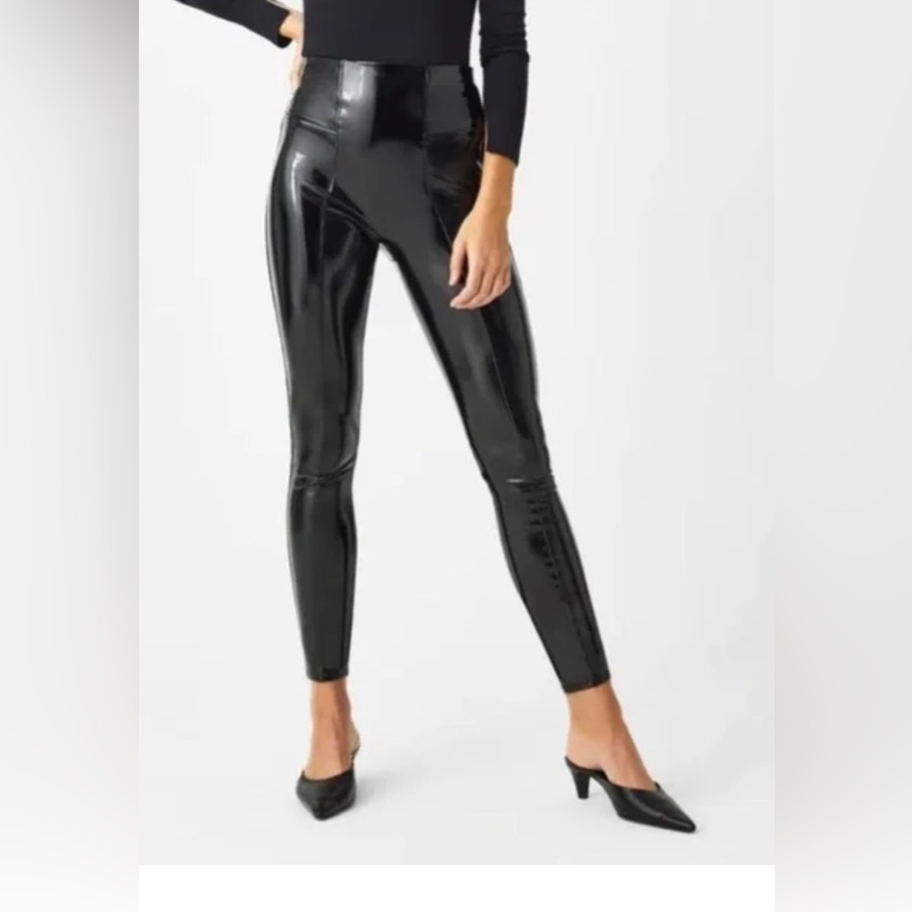 Spanx Faux Patent Leather Leggings High Waisted Black Womens Size S.    2129
